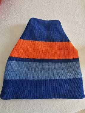 VTG 70s 80s Smiley Wool Knit Ski Beanie Hat Striped Retro Orange Blue Sparks NV